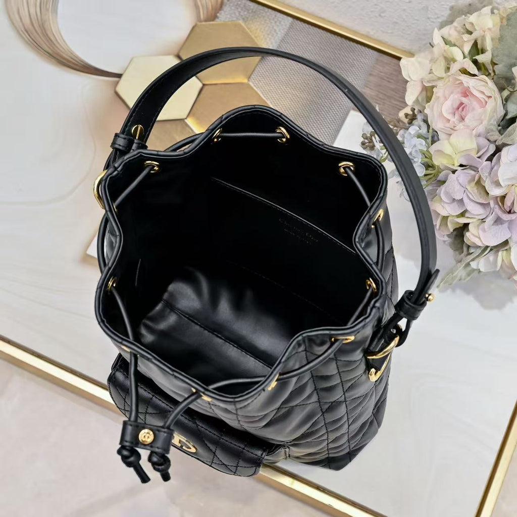 Small DR Caro Bucket Bag Powder Macrocannage Lambskin