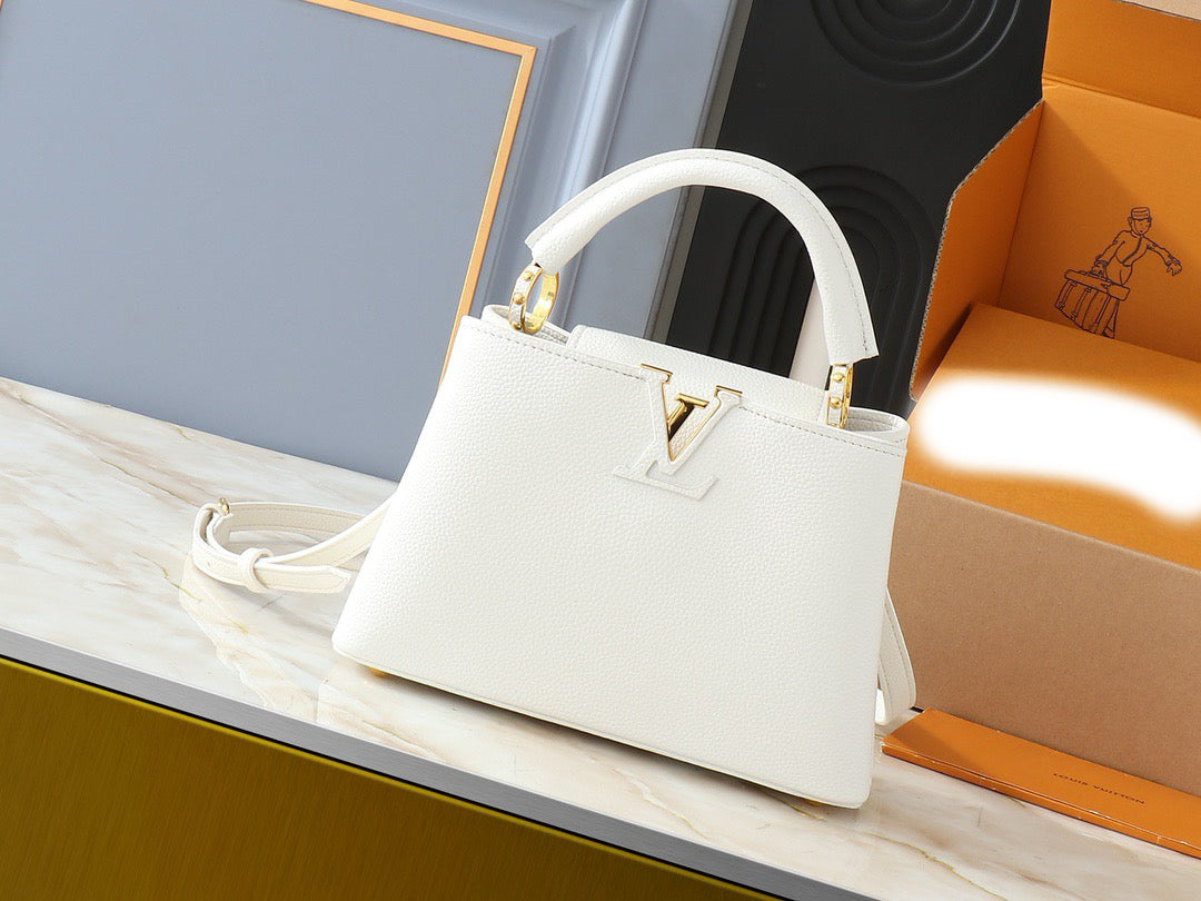 White leather V-logo handbag series