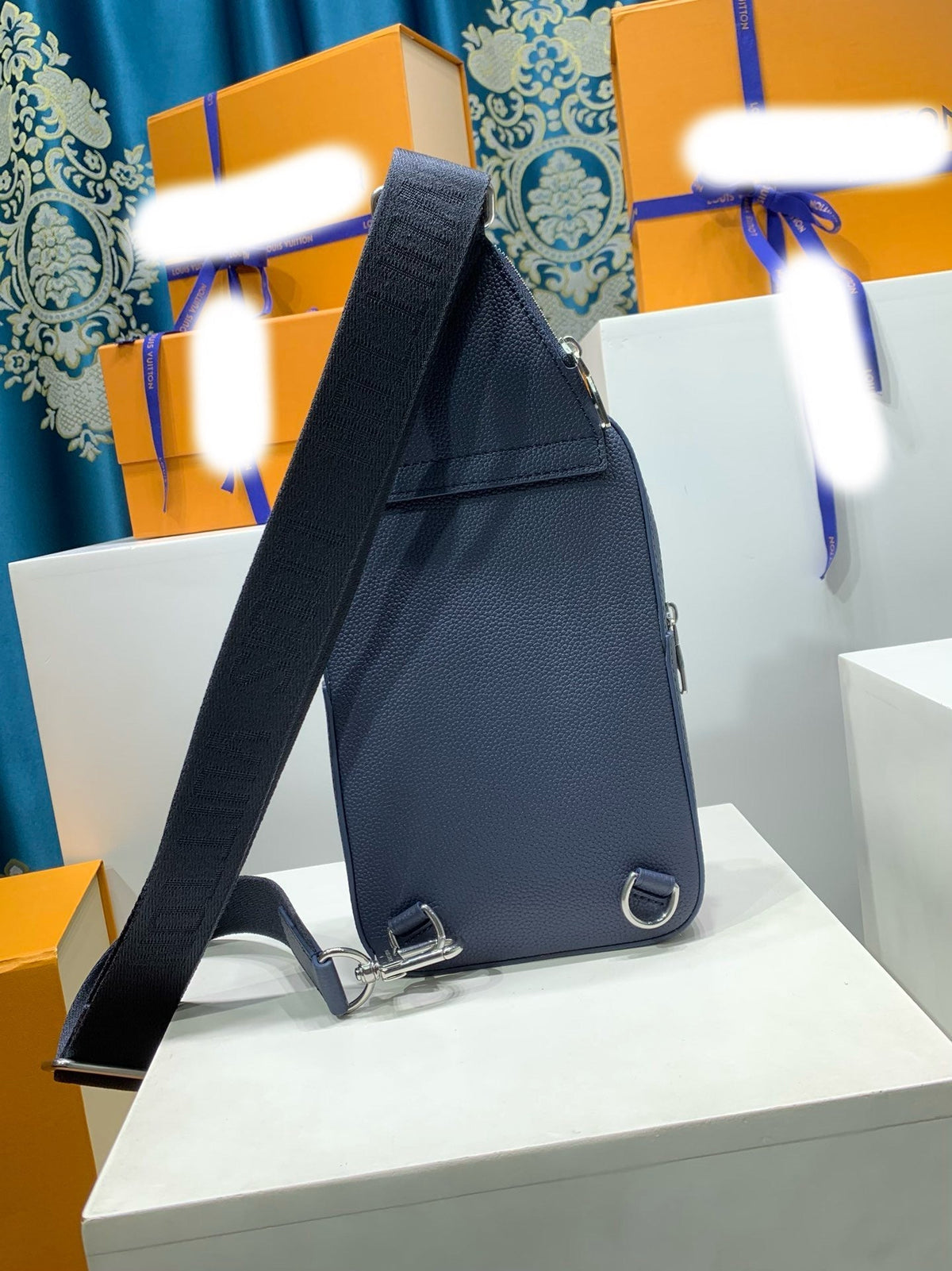Dark blue leather men's chest bag