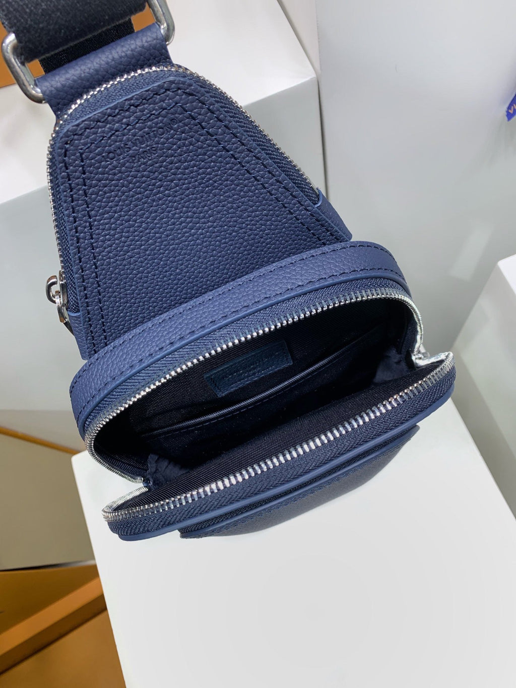 Dark blue leather men's chest bag