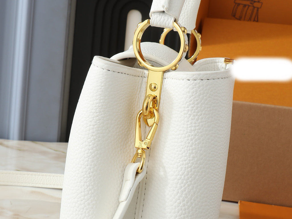 White leather V-logo handbag series