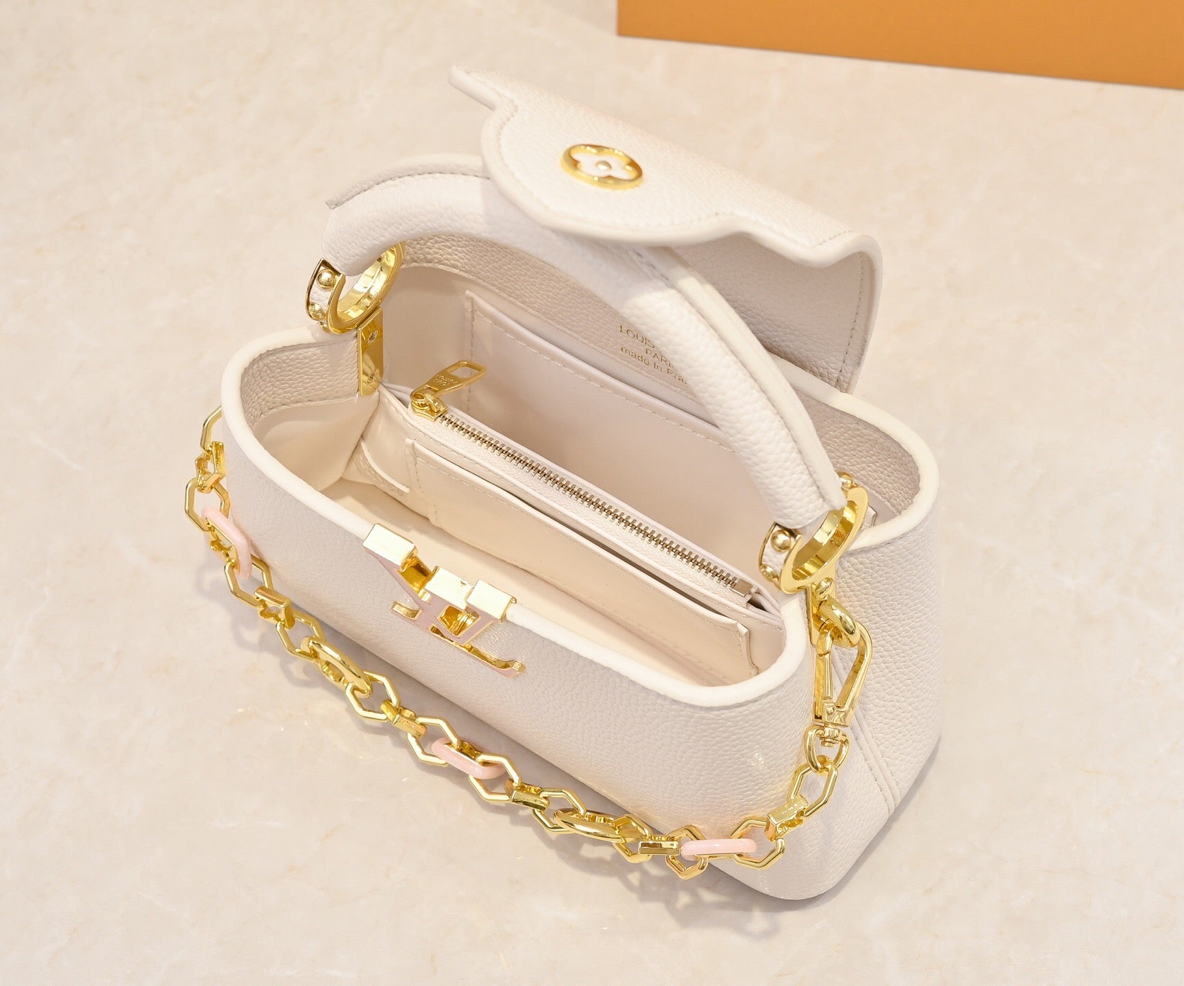 White leather mini handbag series