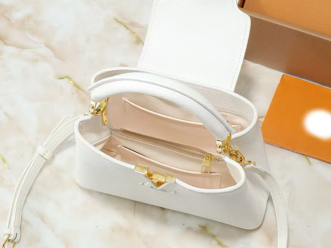 White leather V-logo handbag series