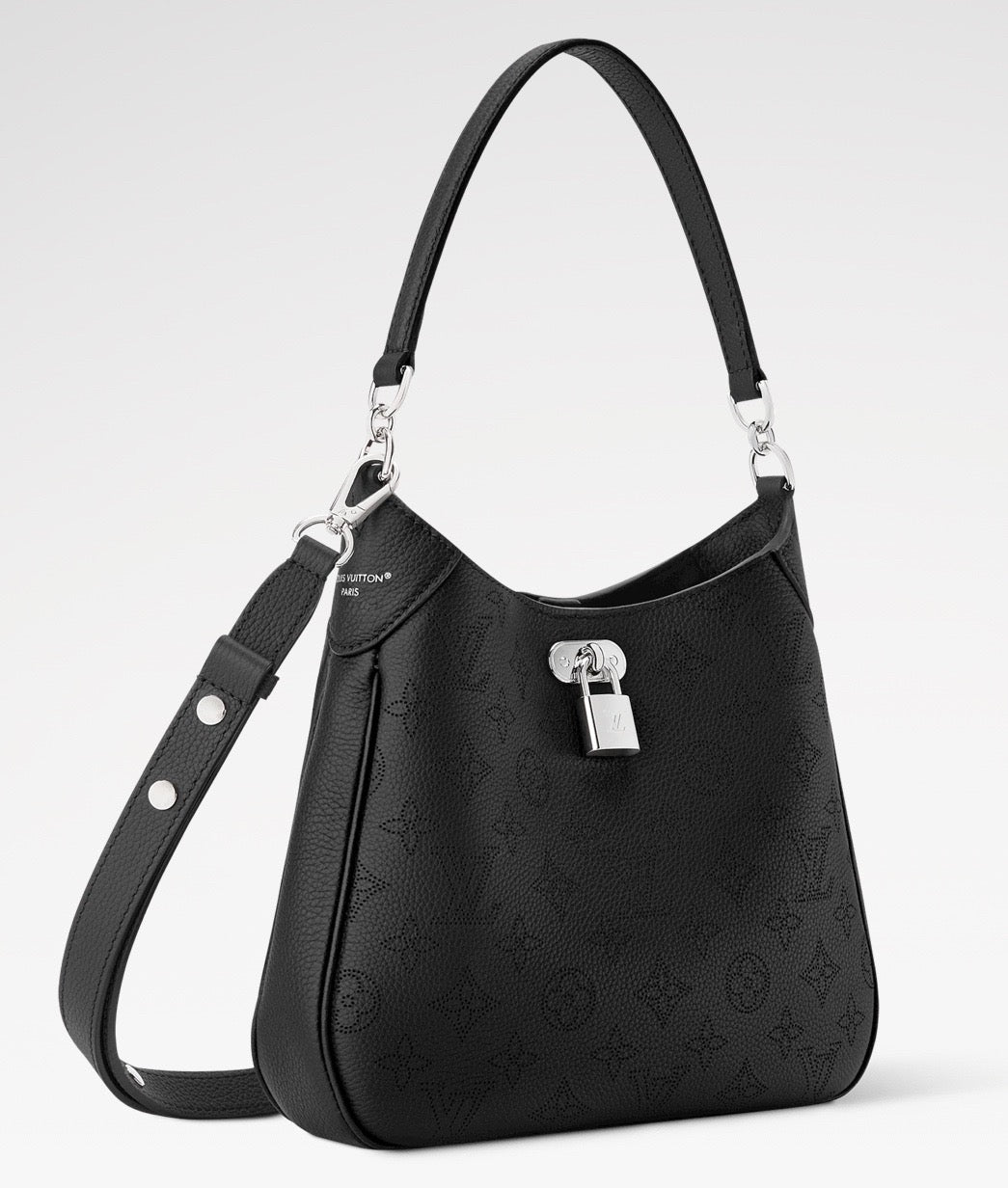 All Around PM Tote Bag with Openwork Monogram Pattern, Pebble Gray Mahina Calfskin |M28306