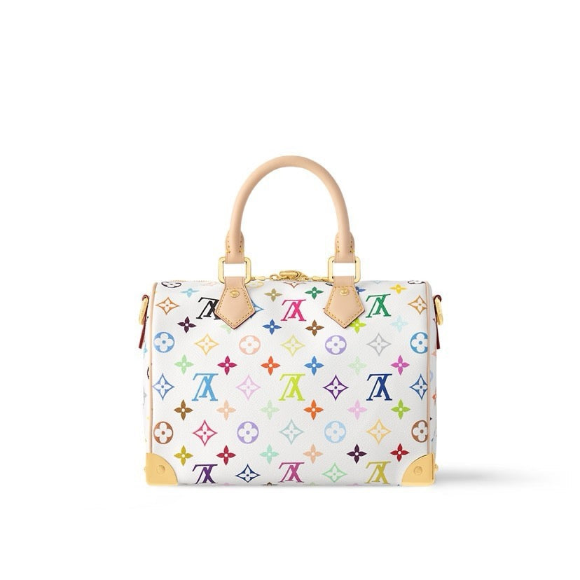 2026 Speedy Bandoulière 25 Handbag in Monogram Multicolore White Canvas M13085