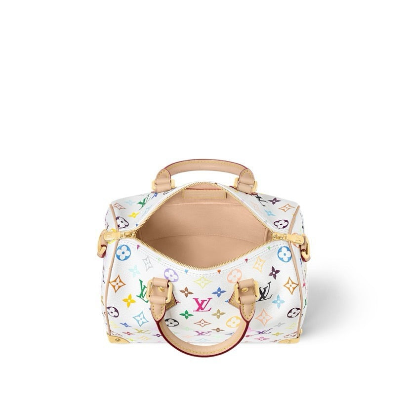 2026 Speedy Bandoulière 25 Handbag in Monogram Multicolore White Canvas M13085