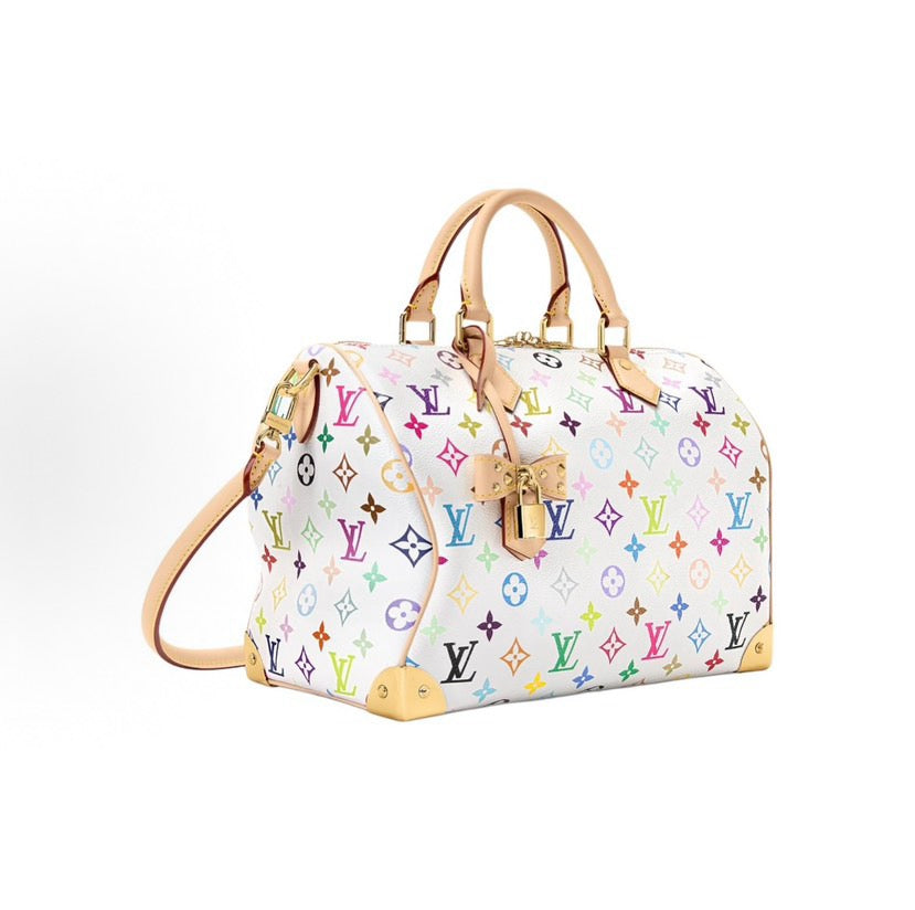 2026 Speedy Soft 30 Handbag in Monogram Multicolore White Canvas M27789