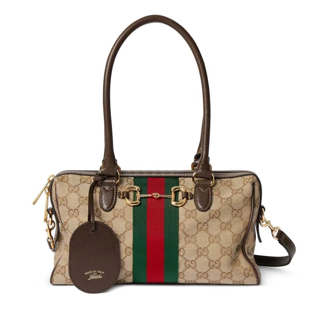 2026 Borsetto Series Brown Medium Boston Bag 866732 FAFV9 9653