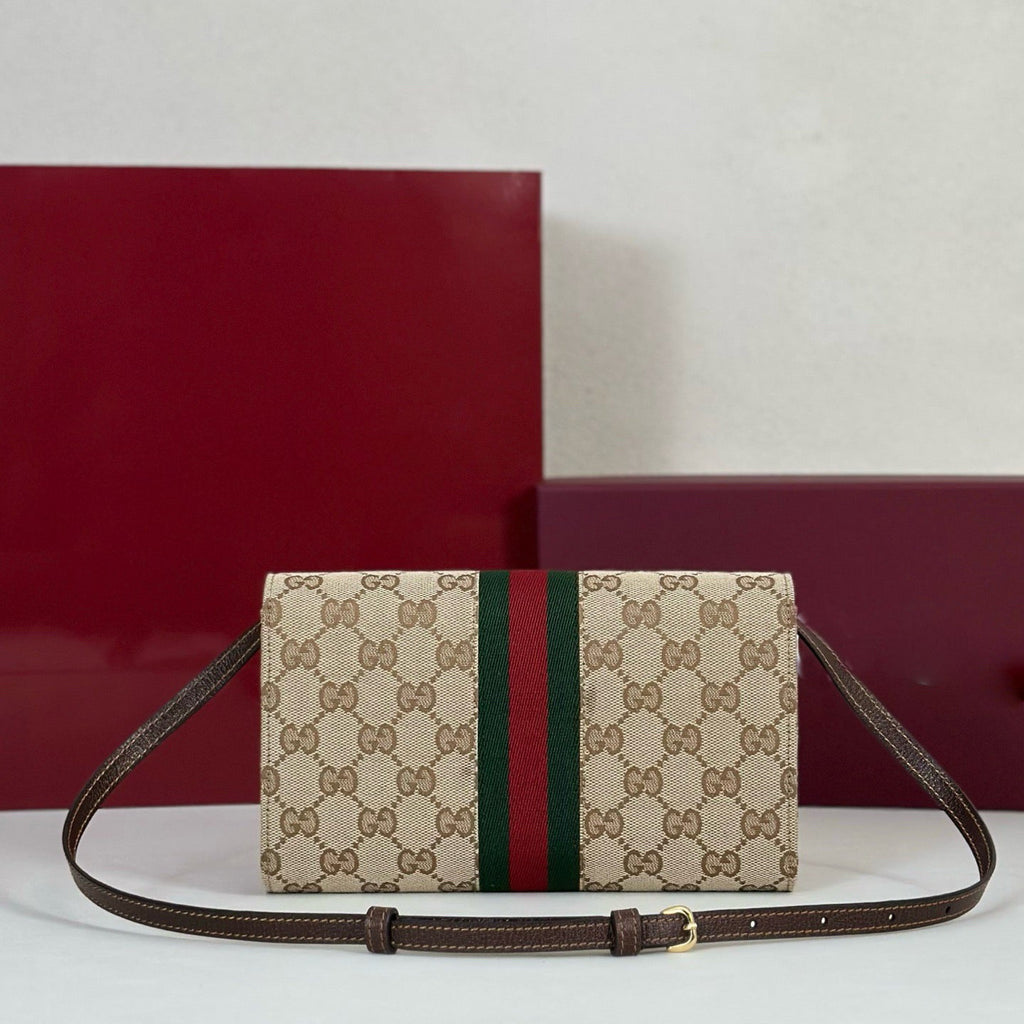 2026 Beige Canvas Horsebit Web Crossbody Wallet (Chain Bag) 867120 FAF88 9645
