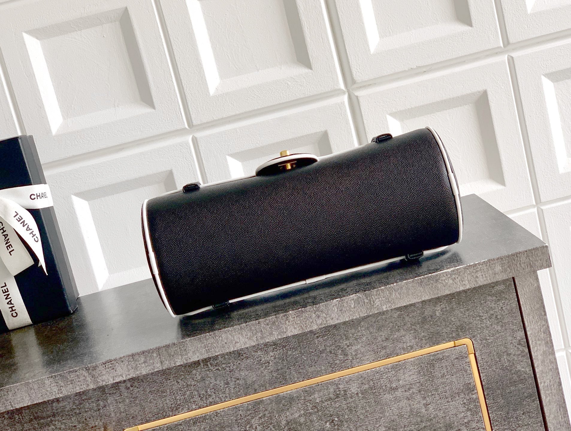 2026 Preppy Coco Black Grained Calfskin Bowling Bag |AS6181 B23794 U9310