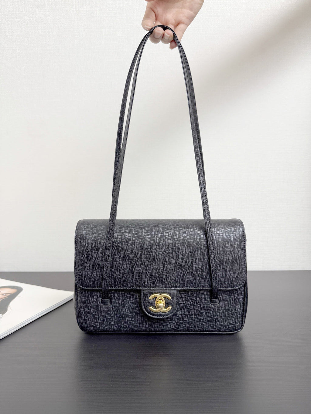 2026 Preppy Coco Small Flap Bag in Black Shiny Grained Calfskin AS6130 B23483 94305