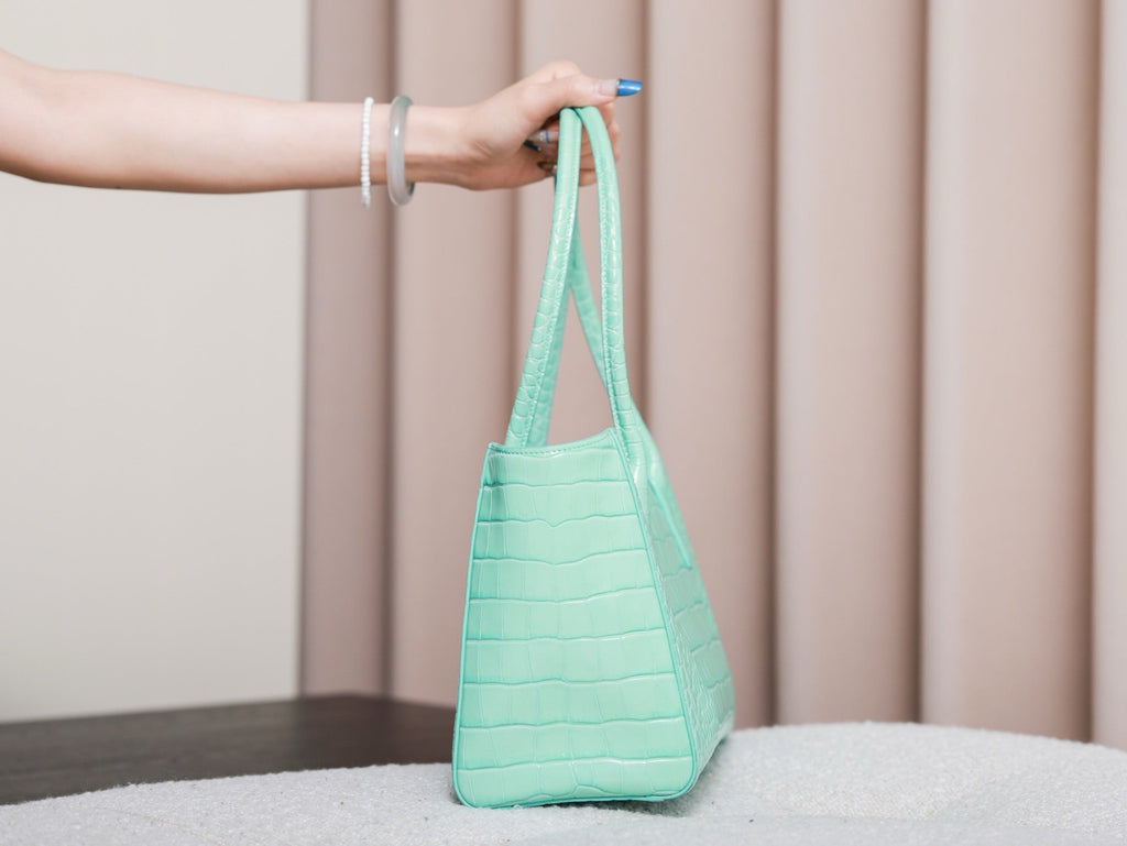 2026 Small Shopping Bag in Mint Green Crocodile-Embossed Calfskin AS6243 B24144 U8385
