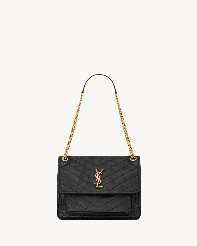 2026 Niki Small Chain Shoulder Bag in Black Vintage Leather 6331850EN071000