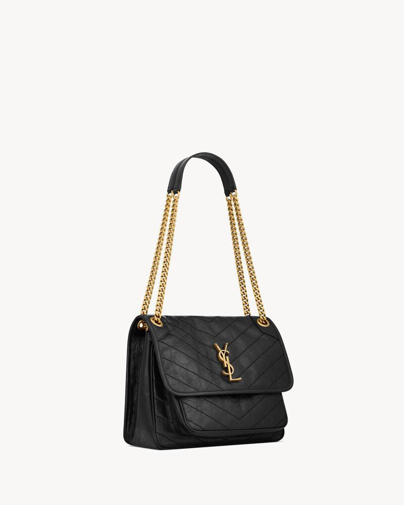 2026 Niki Small Chain Shoulder Bag in Black Vintage Leather 6331850EN071000