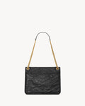 2026 Niki Medium Chain Shoulder Bag in Black Vintage Leather 6331840EN071000