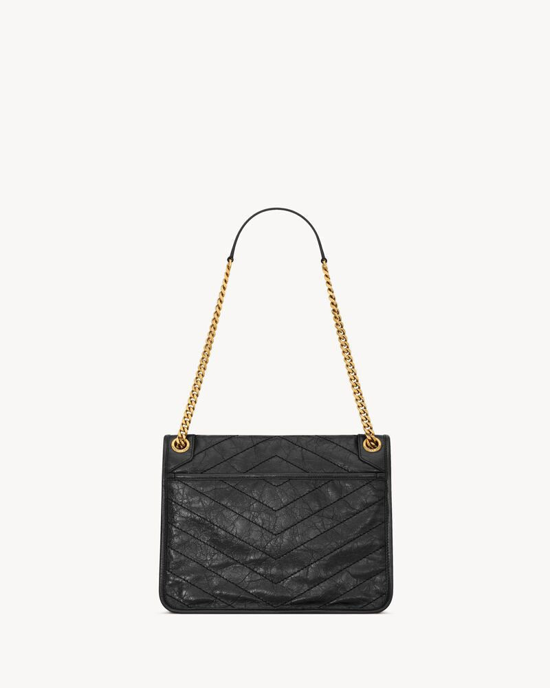 2026 Niki Medium Chain Shoulder Bag in Black Vintage Leather 6331840EN071000