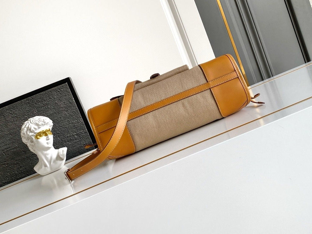 2026 Beige Medium Linen and Leather Handbag 1BA426_P0E_F032T_V_OTM