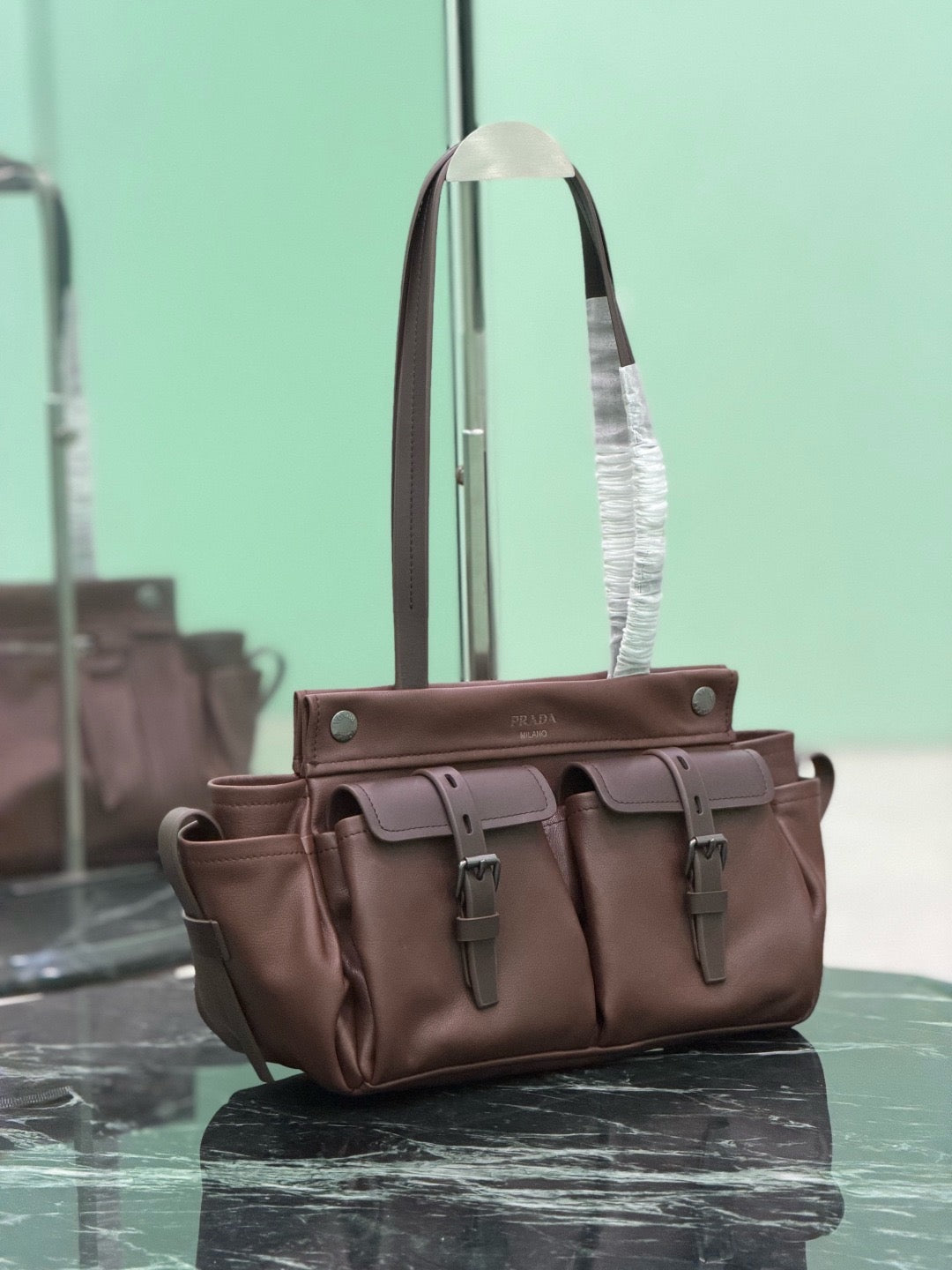 2026 Brown Medium Leather Tote Bag 1BG645_2G6F_F0324_V_OOO