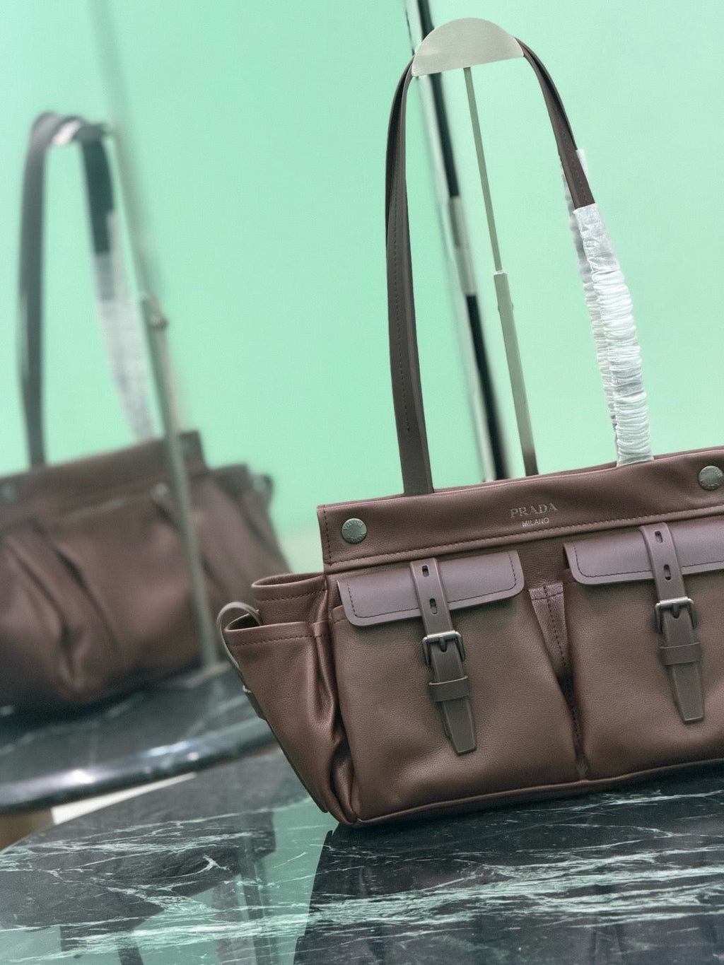 2026 Brown Medium Leather Tote Bag 1BG645_2G6F_F0324_V_OOO