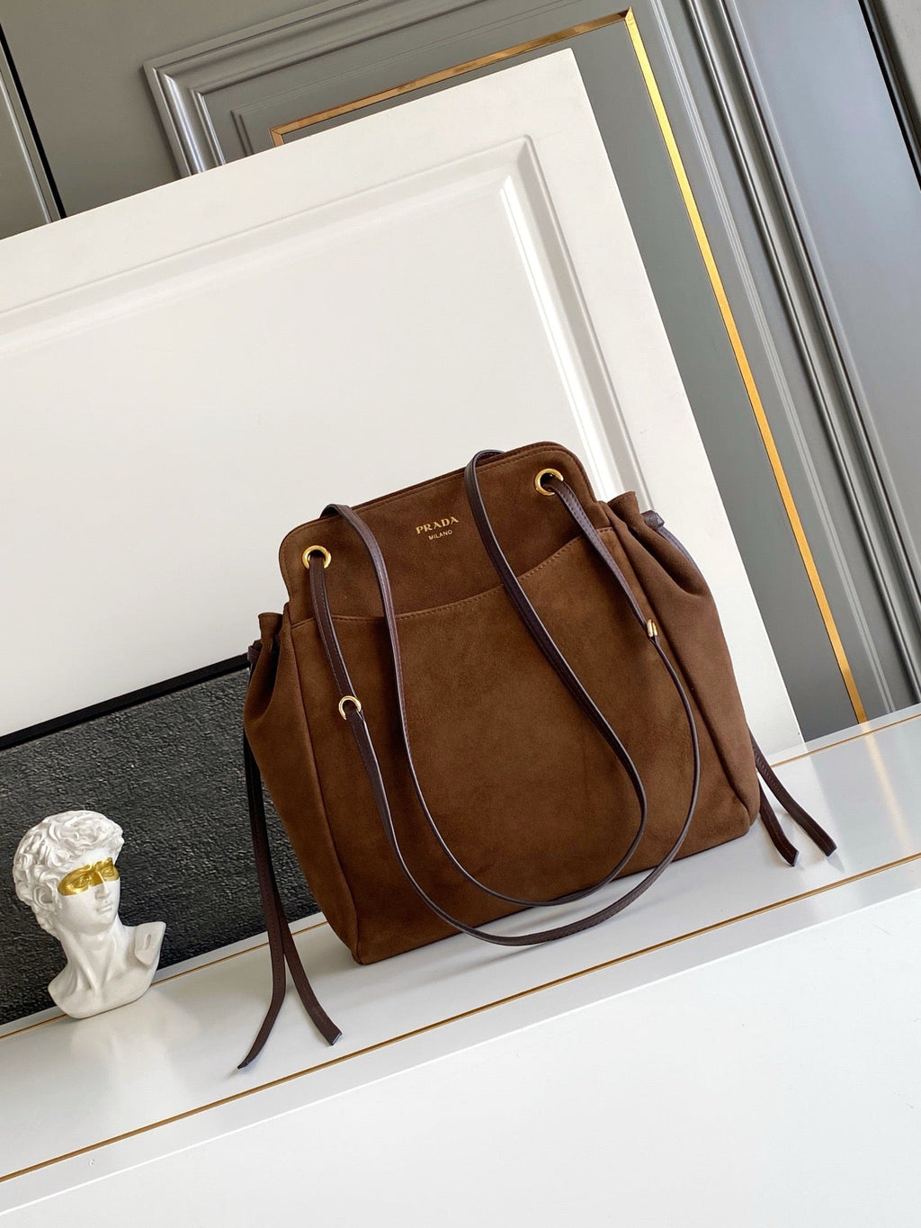 2026 Brown Medium Suede Tote Bag 1BG641_2G6D_F0324_V_OOO