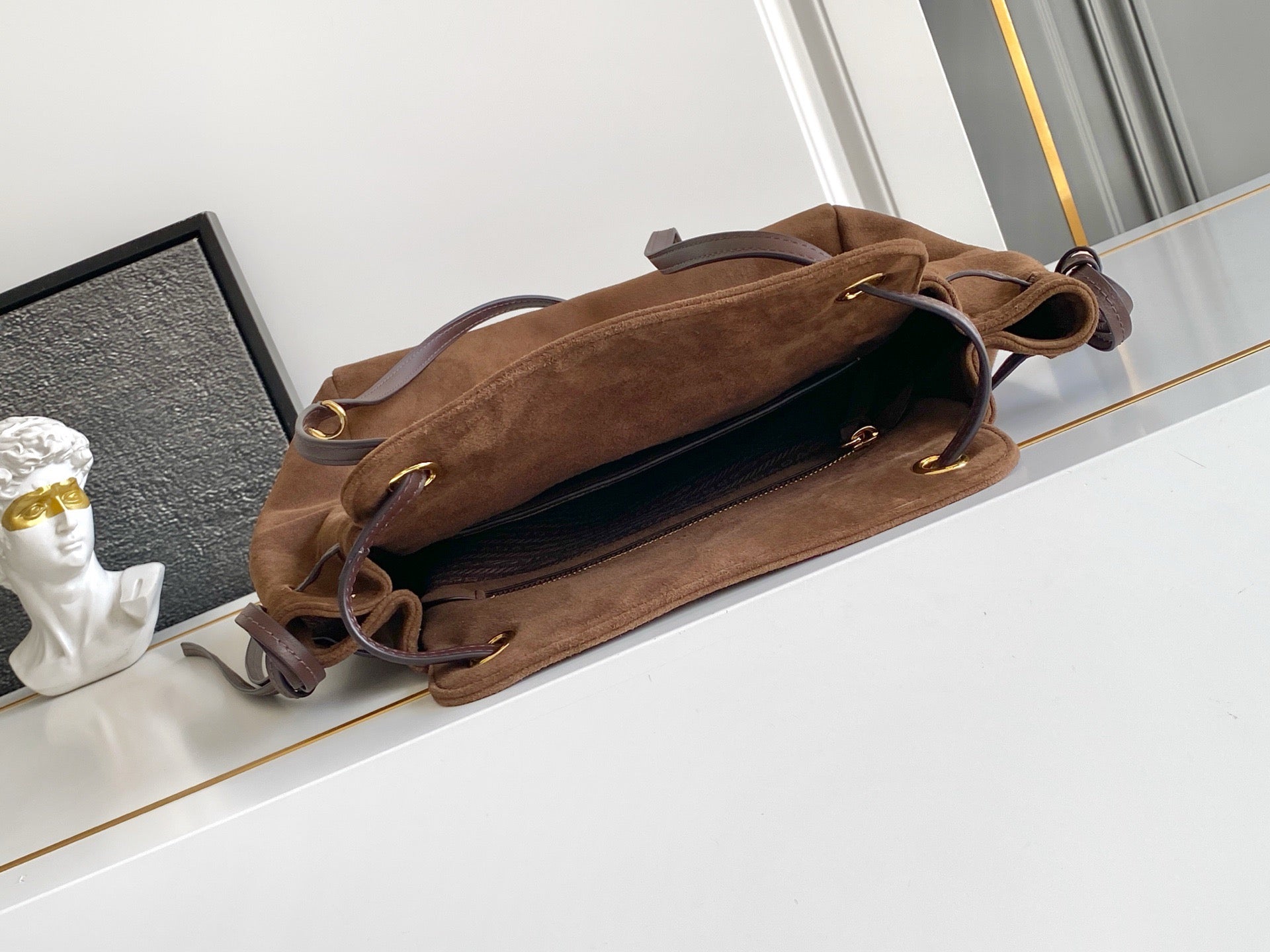 2026 Brown Medium Suede Tote Bag 1BG641_2G6D_F0324_V_OOO