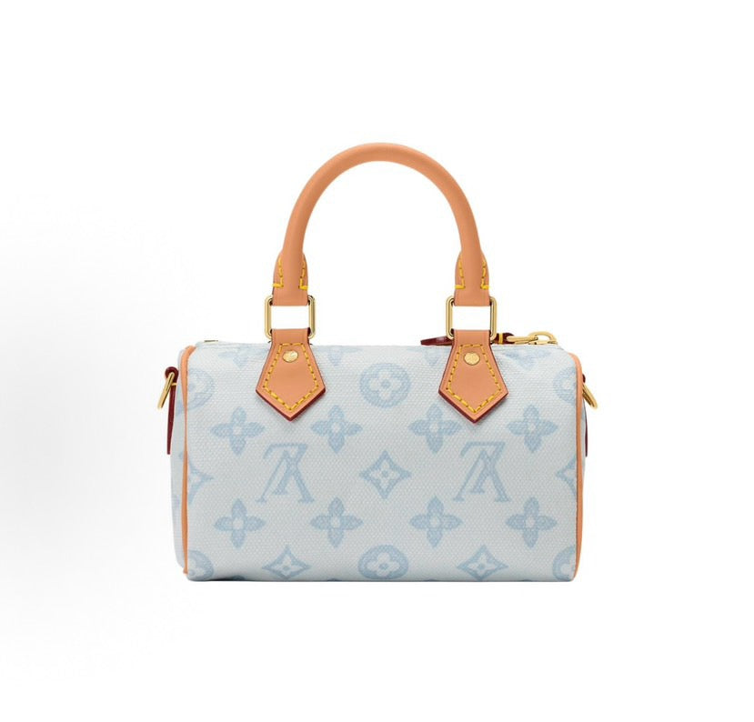 2026 Bleu Courrier  Monogram Origine Special Jacquard Canvas Nano Speedy Mini Handbag M28323