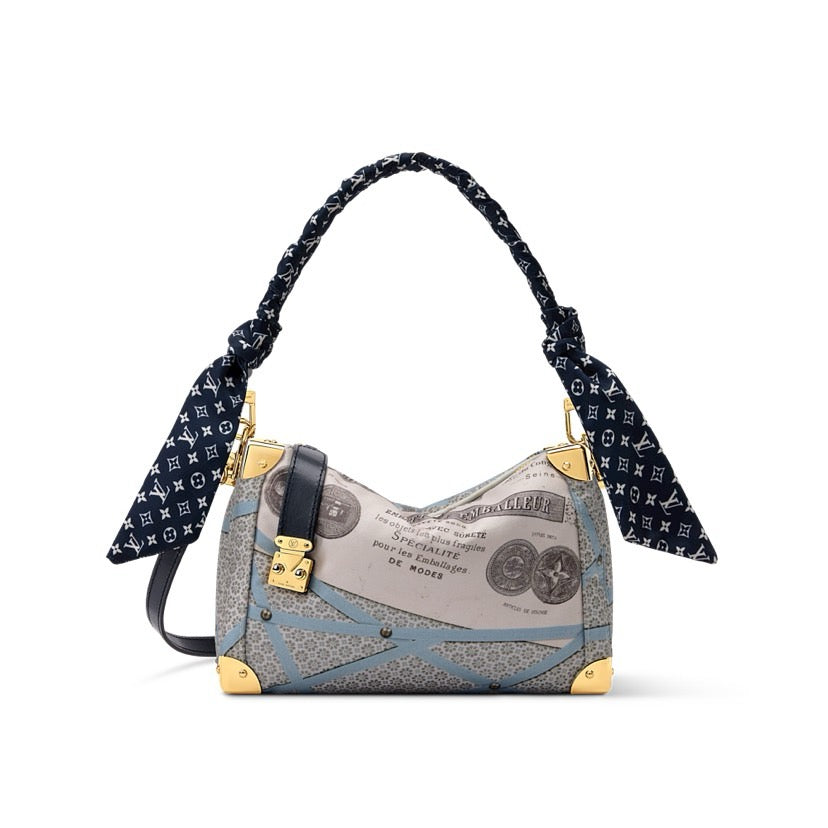 2026 Beige Printed Canvas Side Trunk MM Handbag M28749