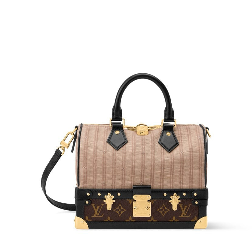 2026 Beige Stripe Fabric Speedy Bandoulière 22 Handbag M28761