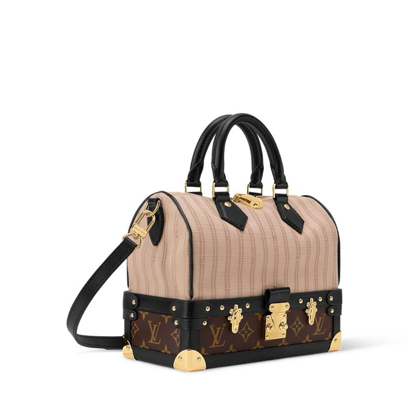 2026 Beige Stripe Fabric Speedy Bandoulière 22 Handbag M28761