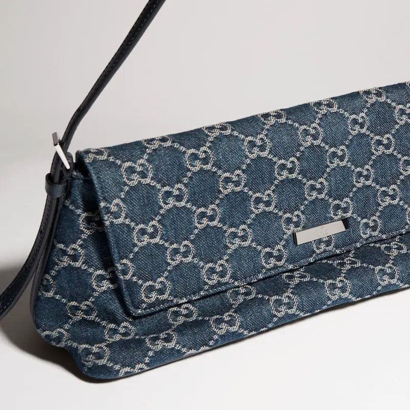 2026 Medium Shoulder Bag, Blue GG Washed Denim 874744 FAF8V 4042