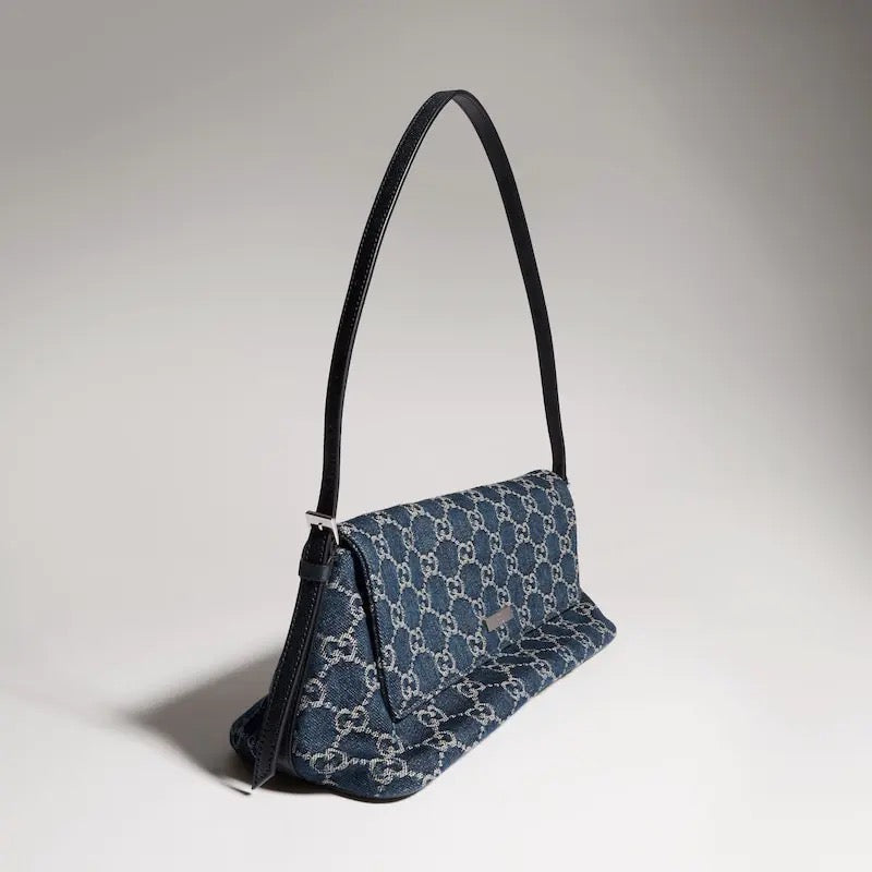 2026 Medium Shoulder Bag, Blue GG Washed Denim 874744 FAF8V 4042